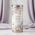 Custom memorial themed skinny tumbler with soft florals and butterflies