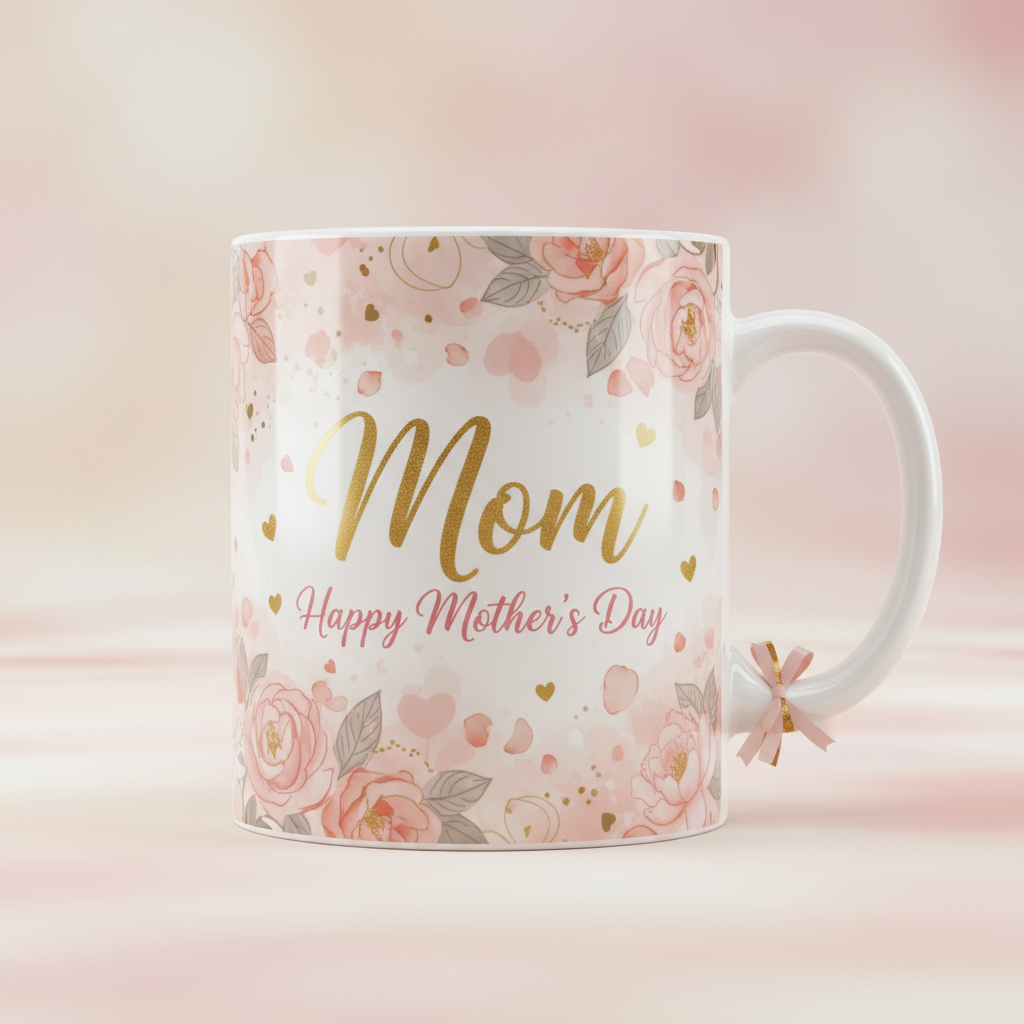 Custom Mother's Day coffee mug with floral design and personalized name
